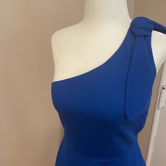 BR Blue Dress One Shoulder Bow A-line Banana Republic Cocktail Wedding Guest - Picture 6 of 9